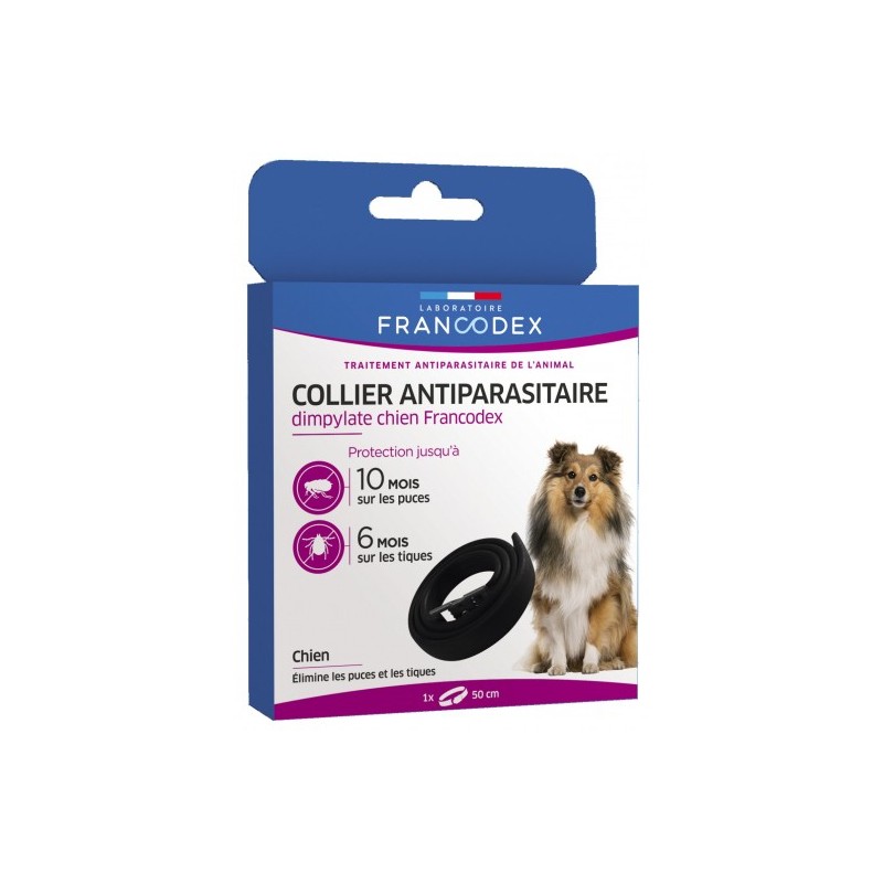 Collier antiparasitaire dimpylate pour chien 10-20 kg - Durée 300 jours puces Collier antiparasitaire dimpylate pour chien 10-20 kg - Durée 300 jours puces