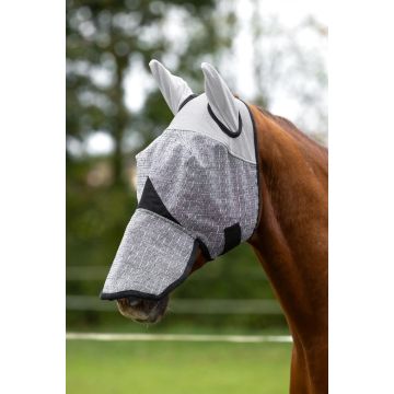 Masque anti-mouches avec protection des oreilles et naseaux gris clair