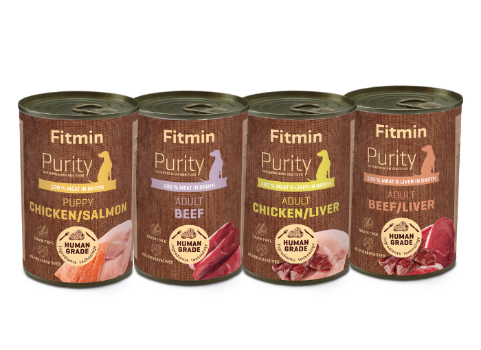 Pâtées pour chien Fitmin Purity, sans céréales et sans OGM.